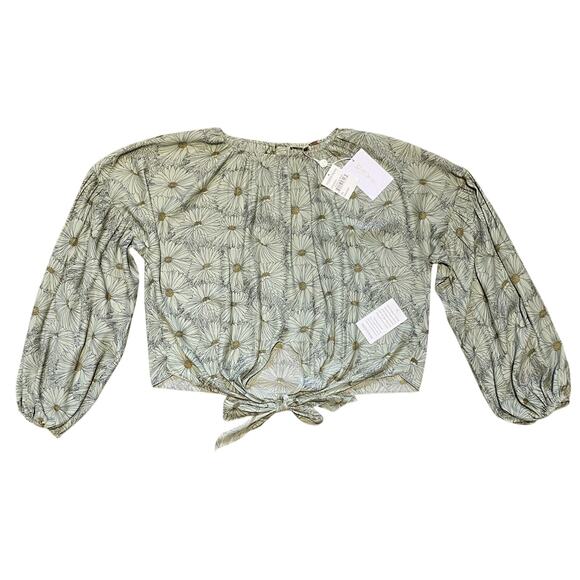Wayf Tops - New Wayf Aliso Olive Green Daisy Floral Tie Front Long Sleeve Blouse Shirt Sz XL